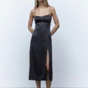 Zara Black Polka Dot Midi Dress